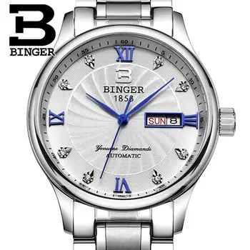 Naujas mados Šveicarija vyriški Žiūrėti prabangos prekės ženklo laikrodį, BINGER Kvarco Vyrų Laikrodžiai visą nerūdijančio plieno, atsparus Vandeniui B603B-2
