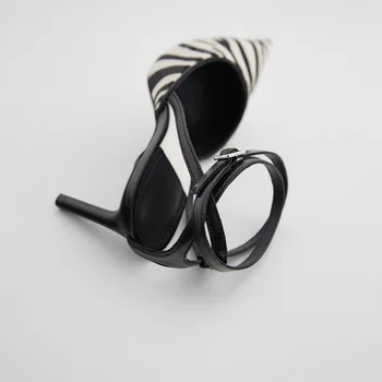 2021 Naujų Rudens Moterų bateliai Smailiomis Zebra Modelis Čiurnos Dirželis Aukštos obcasie Sandalai Moterų Spalvų Atitikimo Stiletto Toe bateliai