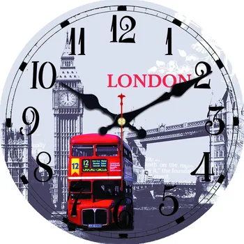 Sieniniai Laikrodžiai Tyli Kambarį Home Office Sienų Apdailai Laikrodžiai Paryžius Londonas Miesto Gatvės Autobusų Apvalus Medinis Sieninis Laikrodis