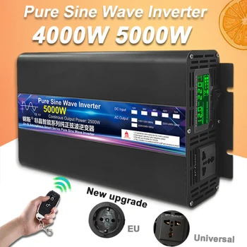 Pure Sine Wave Power Inverter 4000W 5000W DC 12V 24V 48V AC Inverter Nuotolinio Valdymo Saulės Automobilių Keitiklio Transformatorius Skaičiuoklė