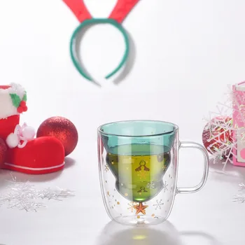 Stiklo Kavos Puodeliai Su Silikoniniu Dangteliu Kalėdų Spausdinti Dvigubo Sluoksnio Puodelis Vyno, Arbatos, Pieno Stiklo Puodeliai Snaigės Star Dovana Mergaitė