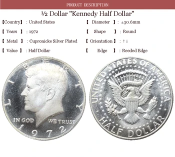 Jungtinių amerikos Valstijų 1972 Laisvės 1/2 Kennedy Pusę JAV Dolerio Dievu Mes pasitikime E PLURIBUS Cupronickel Sidabro Padengtą Kopijuoti Monetos