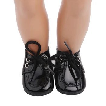 18 colių Mergaičių lėlės batai Madingi juodi nėriniai-up batai PU Amerikos naujas gimęs reikmenys, žaislai tinkami 43 cm kūdikio s68