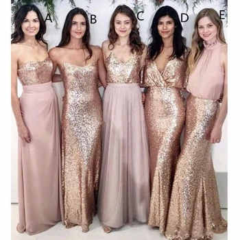 Pink Paplūdimys Vestuvių Bridesmaid Dresses su Rožių Aukso China Nesutampa Vestuvių Tarnaitė Garbės Chalatai Moterys Šalis Oficialią Dėvėti 2019