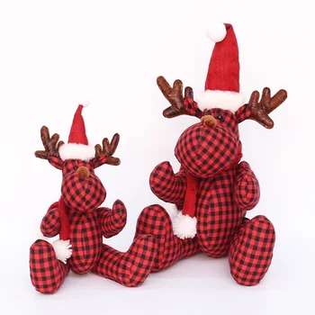 Mielas Elnias 2022 Kalėdinė Dekoracija Kalėdų Raudona Juoda Plaid Hat Lėlės Briedžių Lėlės, Papuošalai, Namų Decore Navidad Dovana 2021